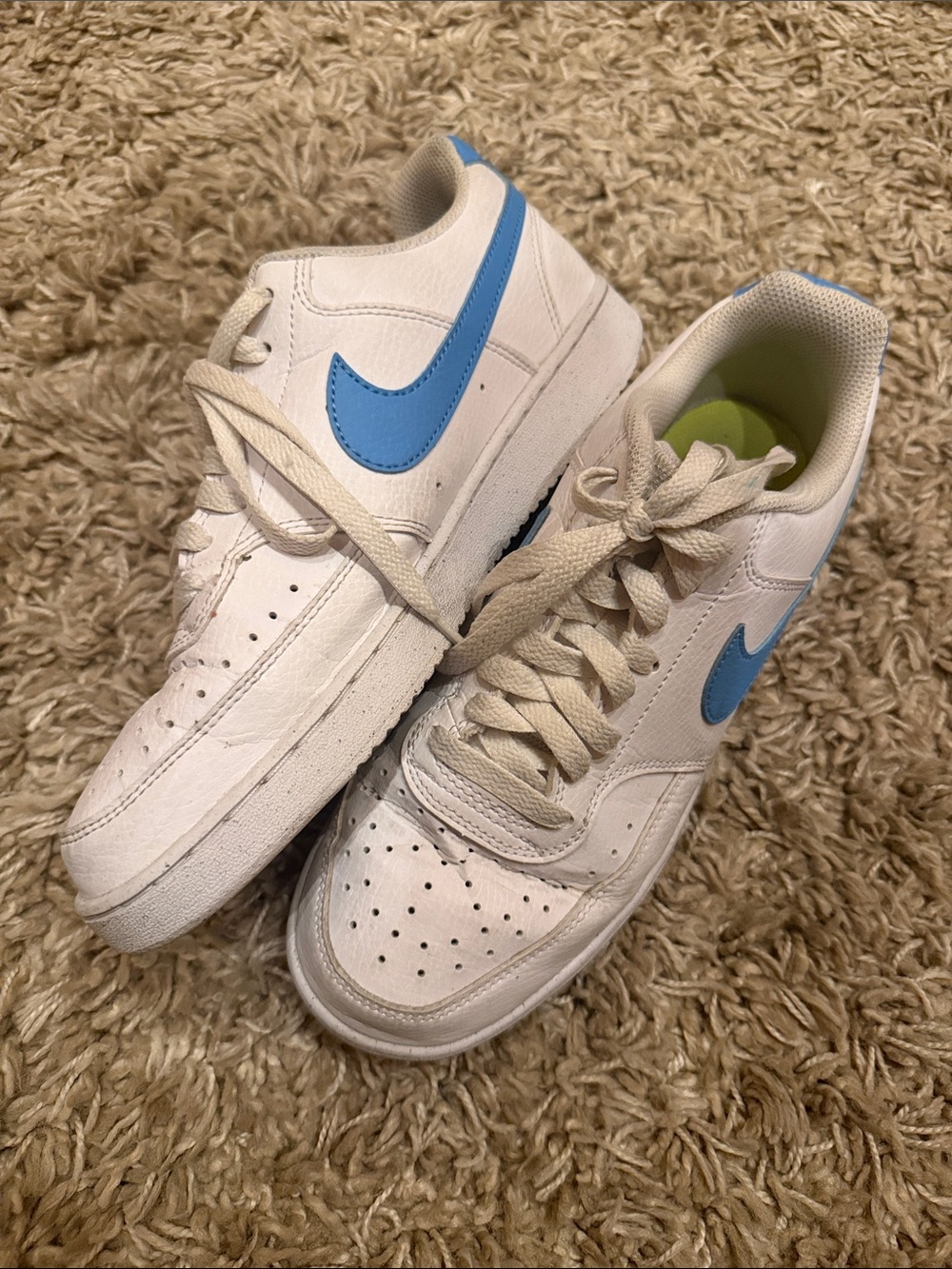 Nike White Sneakers with Light Blue Swoosh